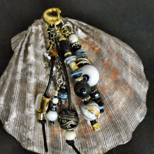 Key chain BLACK, WHITE,  WITH GOLD ELEMENTS